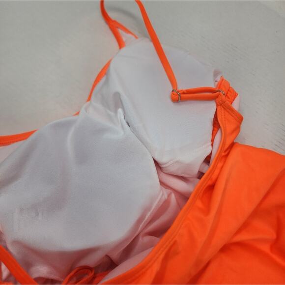 New Neon Orange Swimsuit One Piece Bathing suit Modest Tank Cinched 325 Size L - Picture 8 of 9